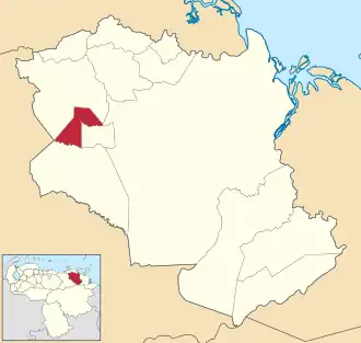 Locatie van de gemeente in Monagas