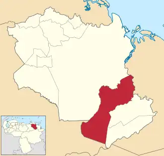 Locatie van de gemeente in Monagas
