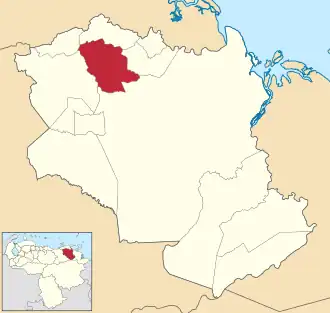 Locatie van de gemeente in Monagas