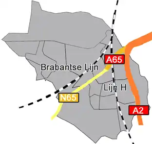 Kaart met verkeersknooppunten in Vught