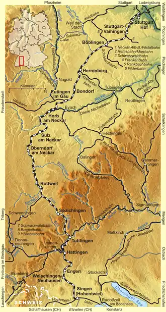 Spoorlijn Stuttgart - Singen op de kaart