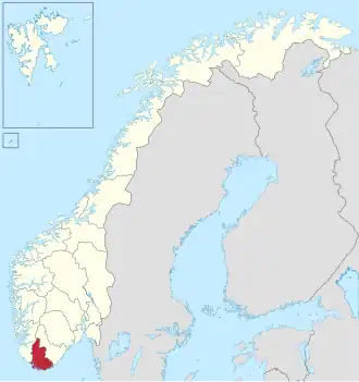 Kaart van Vest-Agder fylke