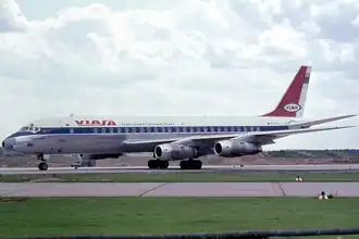 Een KLM - VIASA Douglas DC-8-53, gelijk aan het toestel wat is neergestort.