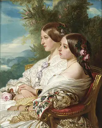 Victoria (rechts) en haar nicht, 1852