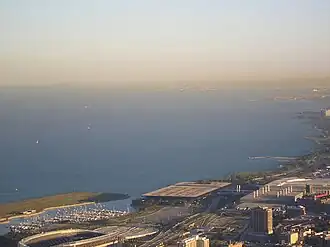 Het Michiganmeer gezien vanaf de Willis Tower in Chicago