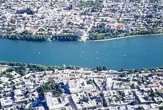 Viedma en de rivier de Río Negro van boven gezien