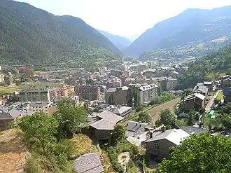Zicht op Encamp en de vallei van de Valira d'Orient