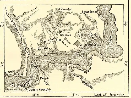 Ligging van Vivi en Matadi (1890)