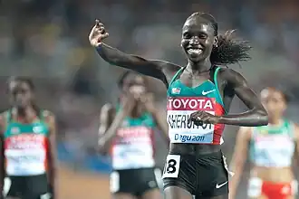 Vivian Cheruiyot verovert de wereldtitel op de 10.000 m tijdens de WK 2011, Daegu.