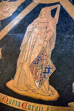 Kasteel Heeswijk: Hertogin Maria van Bourgondië, op een vloersegment van de IJzertoren, in 1885 aangebracht door huisarchitect Snickers.