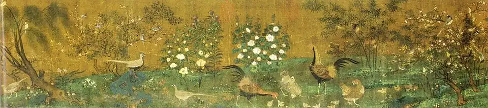 Vogels in de buurt van een vijver - detail handrol[1]