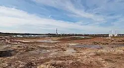 Een vulkanisch landschap in Gunnuhver, een gebied liggende op het schiereiland.