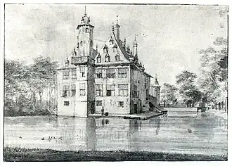 Achterzijde van Huis te Voorn tekening van Roelant Roghman, 1646-1647