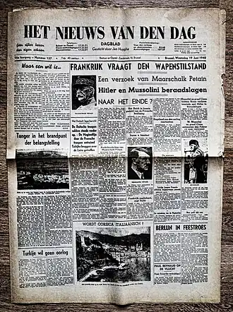 voorpagina Het Nieuws Van Den Dag (19 juni 1940)