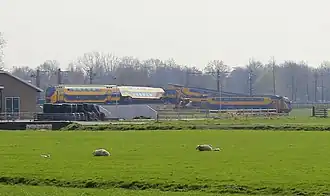 Ontspoorde passagierstrein, dag na ongeluk.