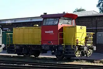 Een Vossloh G 400 B in Moers
