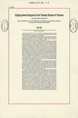 Eerste pagina van de Voting Rights Act.