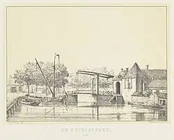 Carel Frederik Bendorp (naar een tekening uit 1738), Vriesepoort met kruittoren, toonlithografie, 1872, Rijksmuseum Amsterdam[5]