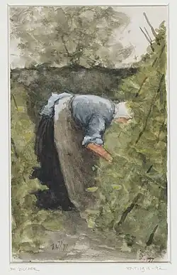Vrouw in de moestuin, waterverf, 1877