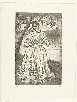 Vrouw met waaier, Lucien Pissarro