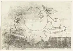 techniek: prenttekening, vernis mou