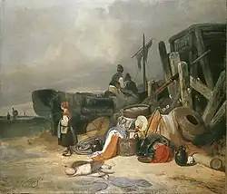 Strandgezicht met vissersboot en proviand, c. 1830, olieverf op doek
