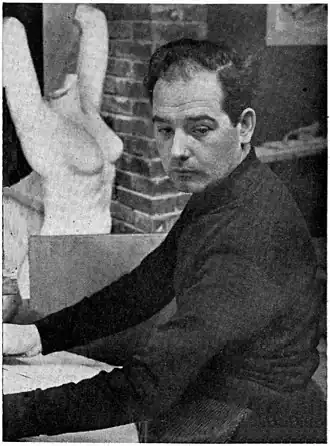 W.J. Valk aan het werk met tekenvoorstudies, 1935.[1]