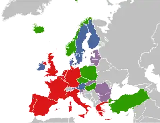 ■ leden ■ geassocieerde leden ■ waarnemende landen ■ geassocieerde partners