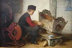 Jongen die een Hindelooper wieg beschildert, collectie Fries Museum