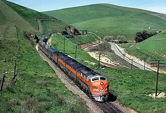 De California Zephyr op de Altamont Pass in 1970.