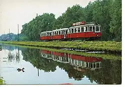WVB 4143+5290+5312 op de Museumtramlijn bij de Kalfjeslaan; 27 mei 1981.