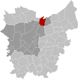 Ligging van Wachtebeke binnen het arrondissement Gent in de provincie Oost-Vlaanderen