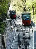 Abtse wissel van de Schloßbergbahn (Graz) in een bocht