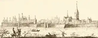 Wageningen in 1730, met links het kasteel
