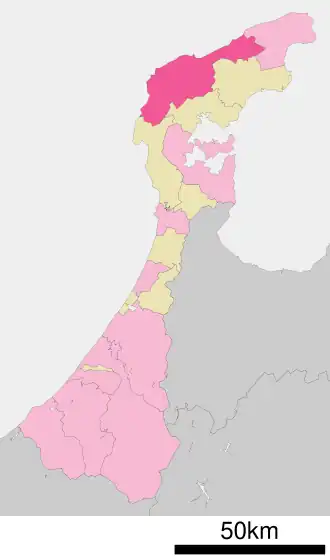 Situering van Wajima in de prefectuur Ishikawa