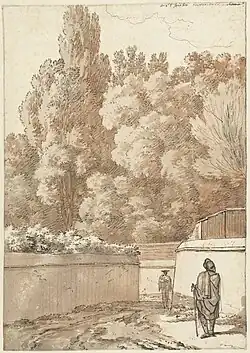 Wandelaars tussen tuinmuren