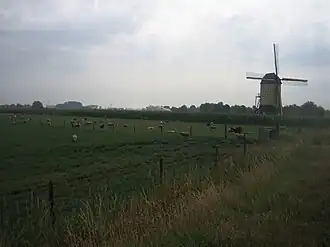 Blik op de molen vanaf centrum