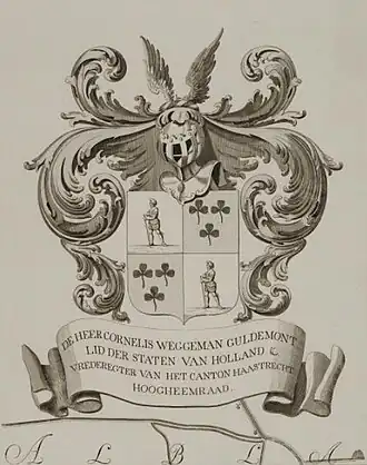 Het wapen van de hoogheemraad van de Krimpenerwaard Cornelis Weggeman Guldemont (1818)
