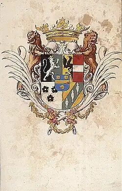 Wapen van Luirt Manninga heer van Dijksterhuis met de vier wapens Manninga, Sickinghe, Sonoy, Clant, Rengers