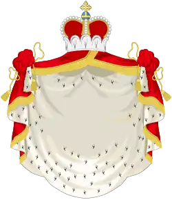 De door een Duitse "vorstenhoed" gedekte wapenmantel zoals een Italiaanse prinselijke familie die gebruikt.