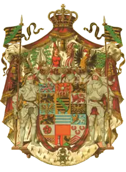 Het kruis van de Saksisch-Ernestijnse Huisorde onder het wapen van Saksen-Meiningen