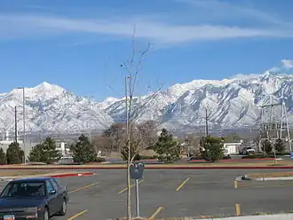 De Wasatch Range gezien vanuit West Jordan, een zuidelijke buitenwijk van Salt Lake City