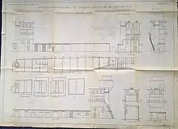 Het uiteindelijke gebouwde waterzuiveringsgebouw met bergplaatsen uit mei 1928.