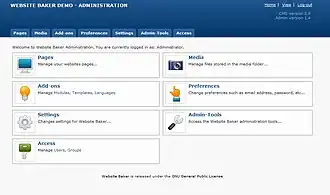 Screenshot van admingedeelte