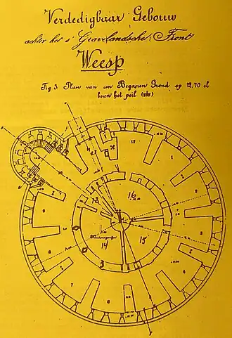 Tekening van vloerplan torenfort.