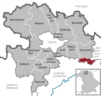 Kaart van Weidhausen bei Coburg