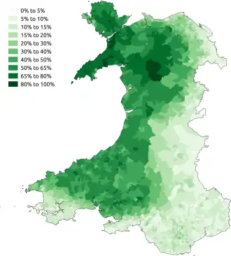 Percentage Welshsprekenden (2011)
