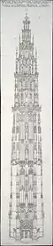 Ontwerp voor de toren getekend in 1649 door Wenceslas Hollar