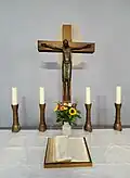 Het Wendisch Crucifix op het altaar van de dorpskerk van Mariendorf