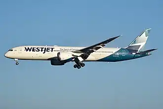 Een Boeing 787-9 van WestJet